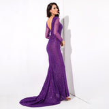 Making Moves Purple Long Sleeve Glitter Maxi Gown Dress - Fashion Genie Boutique