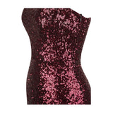 Oh My Posh Burgundy & Silver Sequin Gradient One Shoulder Maxi Gown Dress - Fashion Genie Boutique