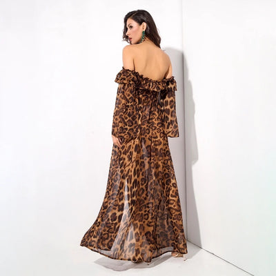 Flass Bardot Leopard Print Maxi Dress - Fashion Genie Boutique