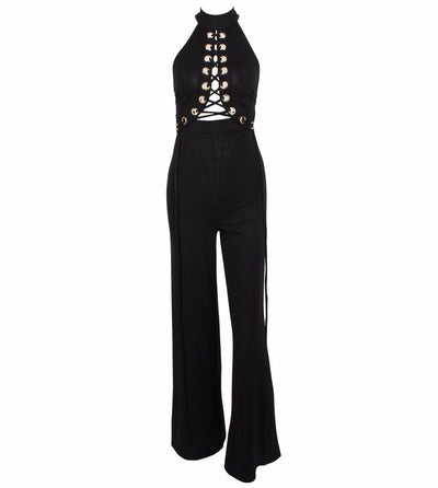Greatest Love Story Black Eyelet Lace Up Jumpsuit - Fashion Genie Boutique