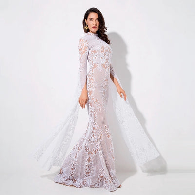 Once Upon A Time White Glitter Fishtail Maxi Dress - Fashion Genie Boutique