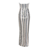 Cuddle Me Crazy Multi Stripe Strapless Split Maxi Dress - Fashion Genie Boutique