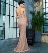 Little Treasure Rose Gold Bardot Glitter Fishtail Maxi Gown Dress - Fashion Genie Boutique