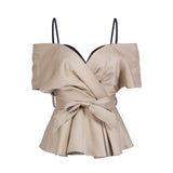 Sweet Like Candy Champagne Frill Sleeve Peplum Bardot Top - Fashion Genie Boutique