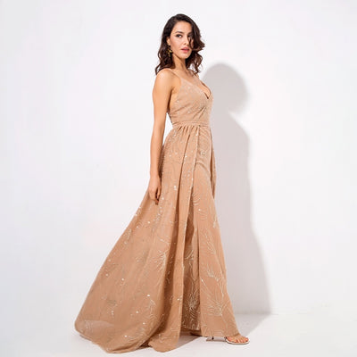 Magic Hour Gold Glitter Detatchable Maxi Gown Dress - Fashion Genie Boutique