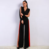 Tsanna Black Stripe Split Jumpsuit - Fashion Genie Boutique