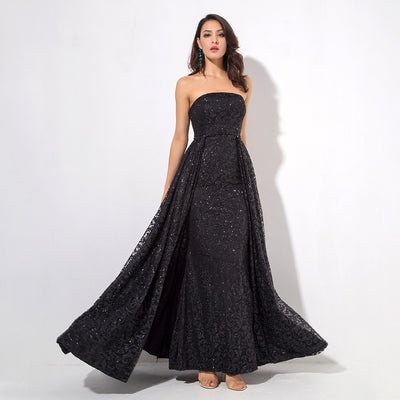 A Star Is Born Black Glitter Strapless Maxi Gown Dress - Fashion Genie Boutique