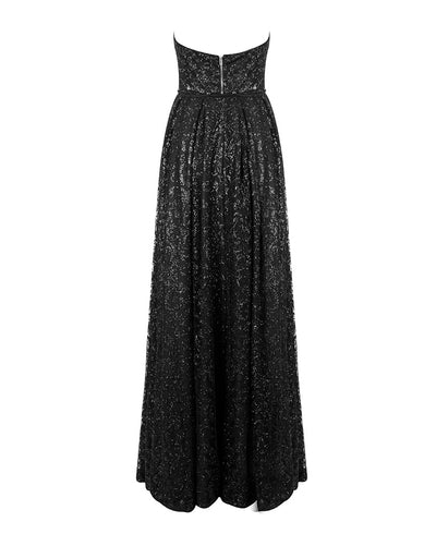 A Star Is Born Black Glitter Strapless Maxi Gown Dress - Fashion Genie Boutique