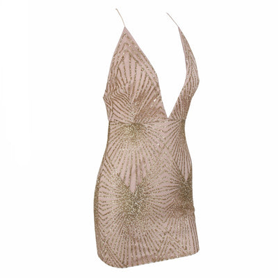 Glitzy Miss Gold Glitter Embellished Mini Dress - Fashion Genie Boutique