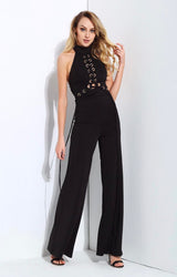 Greatest Love Story Black Eyelet Lace Up Jumpsuit - Fashion Genie Boutique