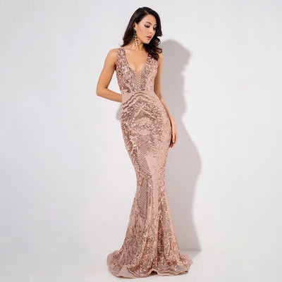 Sweet Evidence Rose Gold Sequin Fishtail Maxi Dress - Fashion Genie Boutique