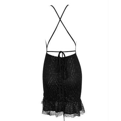 Vegas Beauty Black Glitter Embellished Mesh Mini Dress - Fashion Genie Boutique