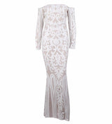 Avella Black & Nude Sequin Bardot Maxi - Fashion Genie Boutique