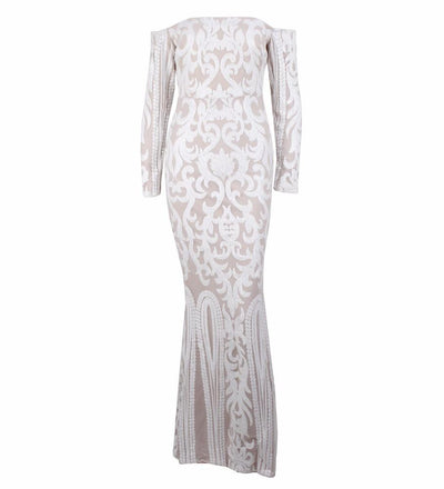 Avella Black & Nude Sequin Bardot Maxi - Fashion Genie Boutique