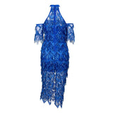Goodnight And Go Blue Sequin Fringe Midi Dress - Fashion Genie Boutique