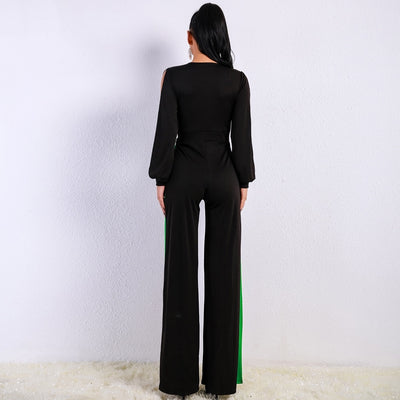 Tsanna Black Stripe Split Jumpsuit - Fashion Genie Boutique
