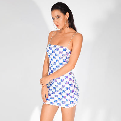 Checking You Out White Iridescent Sequin Mini Dress - Fashion Genie Boutique