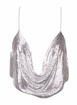 Best Mistake Plunge Silver Metalic Cami Crop Top - Fashion Genie Boutique