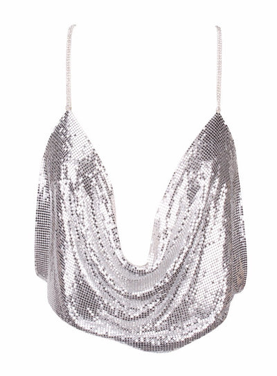 Best Mistake Plunge Silver Metalic Cami Crop Top - Fashion Genie Boutique