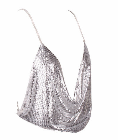 Best Mistake Plunge Silver Metalic Cami Crop Top - Fashion Genie Boutique