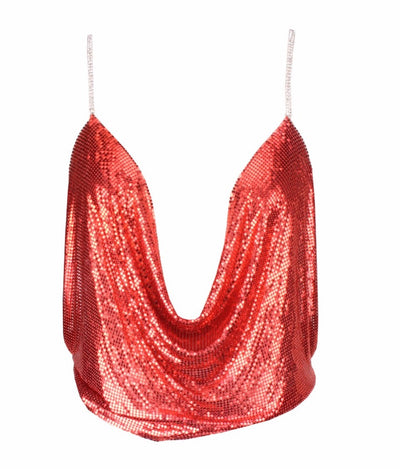 Best Mistake Plunge Silver Metalic Cami Crop Top - Fashion Genie Boutique
