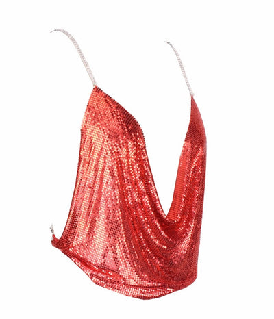 Best Mistake Plunge Silver Metalic Cami Crop Top - Fashion Genie Boutique
