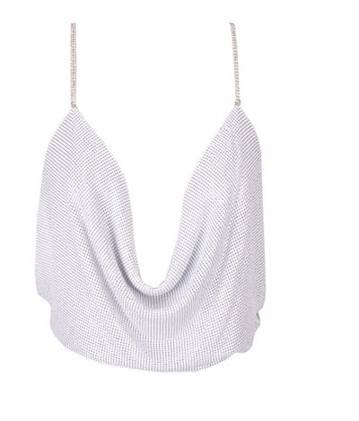 Best Mistake Plunge Silver Metalic Cami Crop Top - Fashion Genie Boutique
