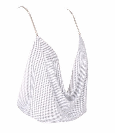 Best Mistake Plunge Silver Metalic Cami Crop Top - Fashion Genie Boutique