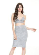 So Much Sass Glitter Two Piece Grey Crop Top & Midi Skirt Co-Ord - Fashion Genie Boutique