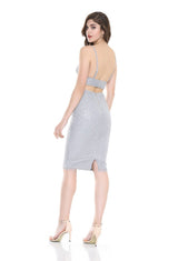 So Much Sass Glitter Two Piece Grey Crop Top & Midi Skirt Co-Ord - Fashion Genie Boutique