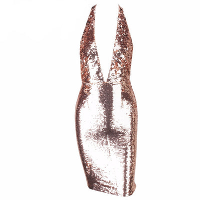 Hollywood Stone Gold Glitter Sequin Mini Party Dress - Fashion Genie Boutique