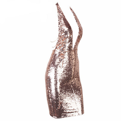 Hollywood Stone Gold Glitter Sequin Mini Party Dress - Fashion Genie Boutique