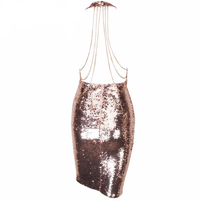 Hollywood Stone Gold Glitter Sequin Mini Party Dress - Fashion Genie Boutique