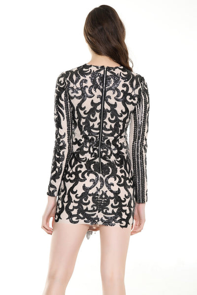 Angie Black Geometric V-Neck Glitter Embellished Dress - Fashion Genie Boutique