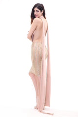 Glitz & Glam Nude & Gold Glitter Embellished Party Dress - Fashion Genie Boutique