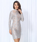 Unpredictable Moments Silver Long Sleeve Sequin Mini Dress - Fashion Genie Boutique