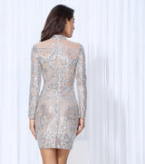 Unpredictable Moments Silver Long Sleeve Sequin Mini Dress - Fashion Genie Boutique