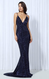 Goal Digger Navy Embellished Sequin Maxi Party Gown Dress - Fashion Genie Boutique