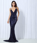 Goal Digger Navy Embellished Sequin Maxi Party Gown Dress - Fashion Genie Boutique