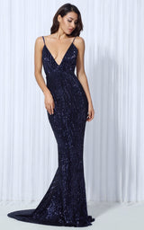 Goal Digger Navy Embellished Sequin Maxi Party Gown Dress - Fashion Genie Boutique