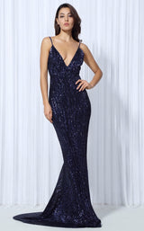 Goal Digger Navy Embellished Sequin Maxi Party Gown Dress - Fashion Genie Boutique