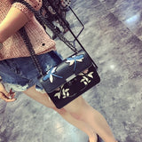 Embroidered Black Chain Crossbody Handbag - Fashion Genie Boutique