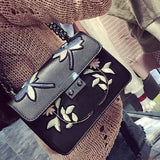 Embroidered Black Chain Crossbody Handbag - Fashion Genie Boutique