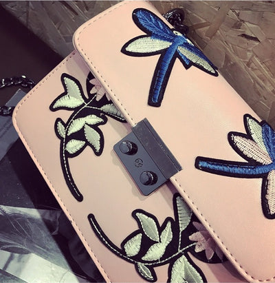 Embroidered Pink Chain Crossbody Handbag - Fashion Genie Boutique