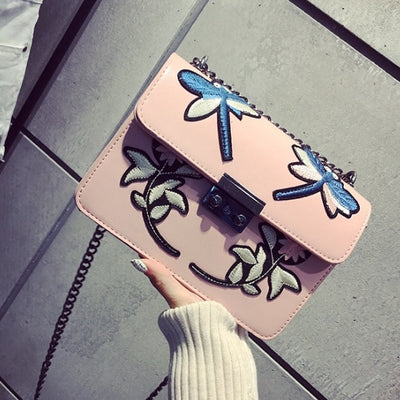 Embroidered Pink Chain Crossbody Handbag - Fashion Genie Boutique