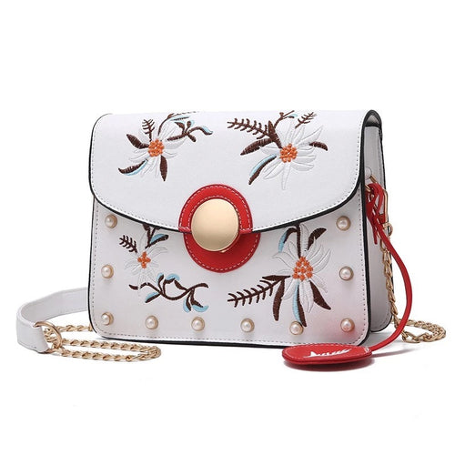 Floral Embroidered Crossbody Chain Handbag - Fashion Genie Boutique