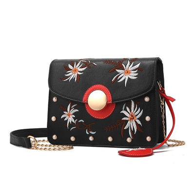 Floral Embroidered Crossbody Chain Handbag - Fashion Genie Boutique