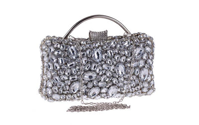 Jane Silver Diamond Rhinestone Clutch Bag - Fashion Genie Boutique