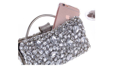 Jane Silver Diamond Rhinestone Clutch Bag - Fashion Genie Boutique