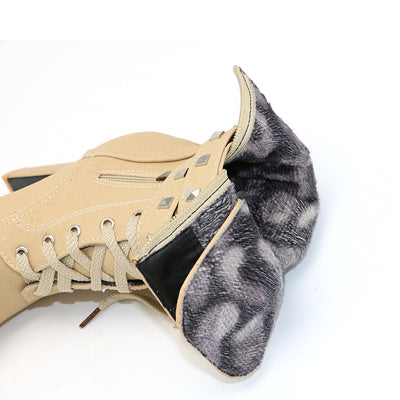 Lady Tan Studded Lace-up Round Toe Women's Ankle Boots - Fashion Genie Boutique